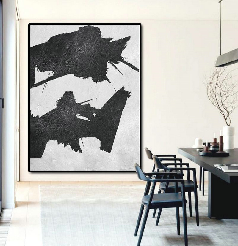 Modern Canvas Art,Black And White Minimal Painting On Canvas - Giant Wall Decor